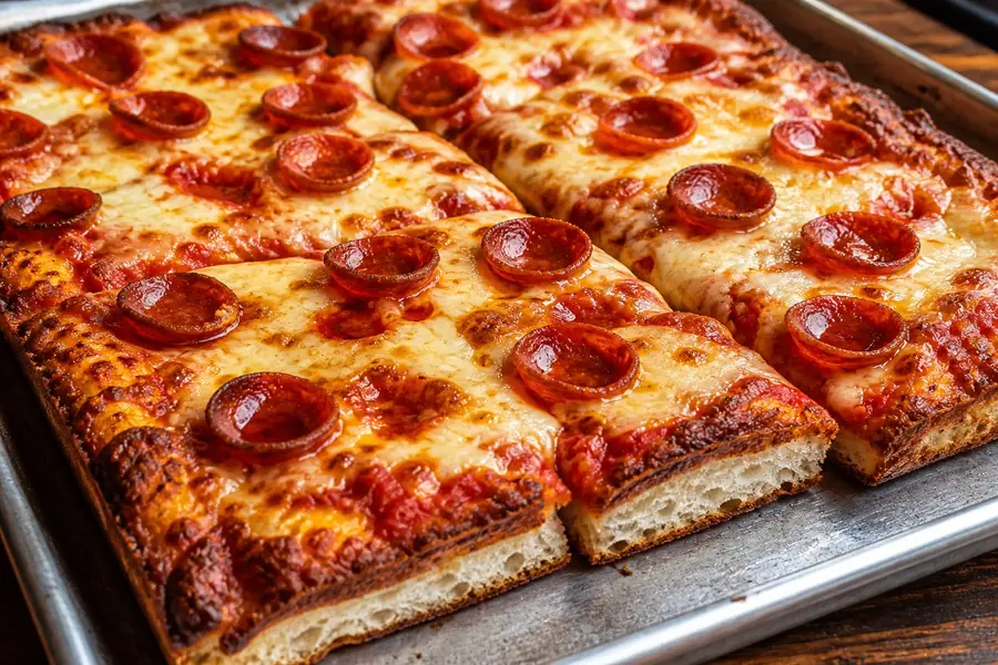 Traditional pepperoni Sicilian pizza